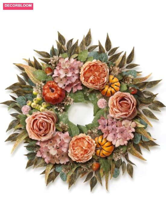 Other - Artificial Hydrangea Pumpkin Fall Wreath for Front Door Decor
